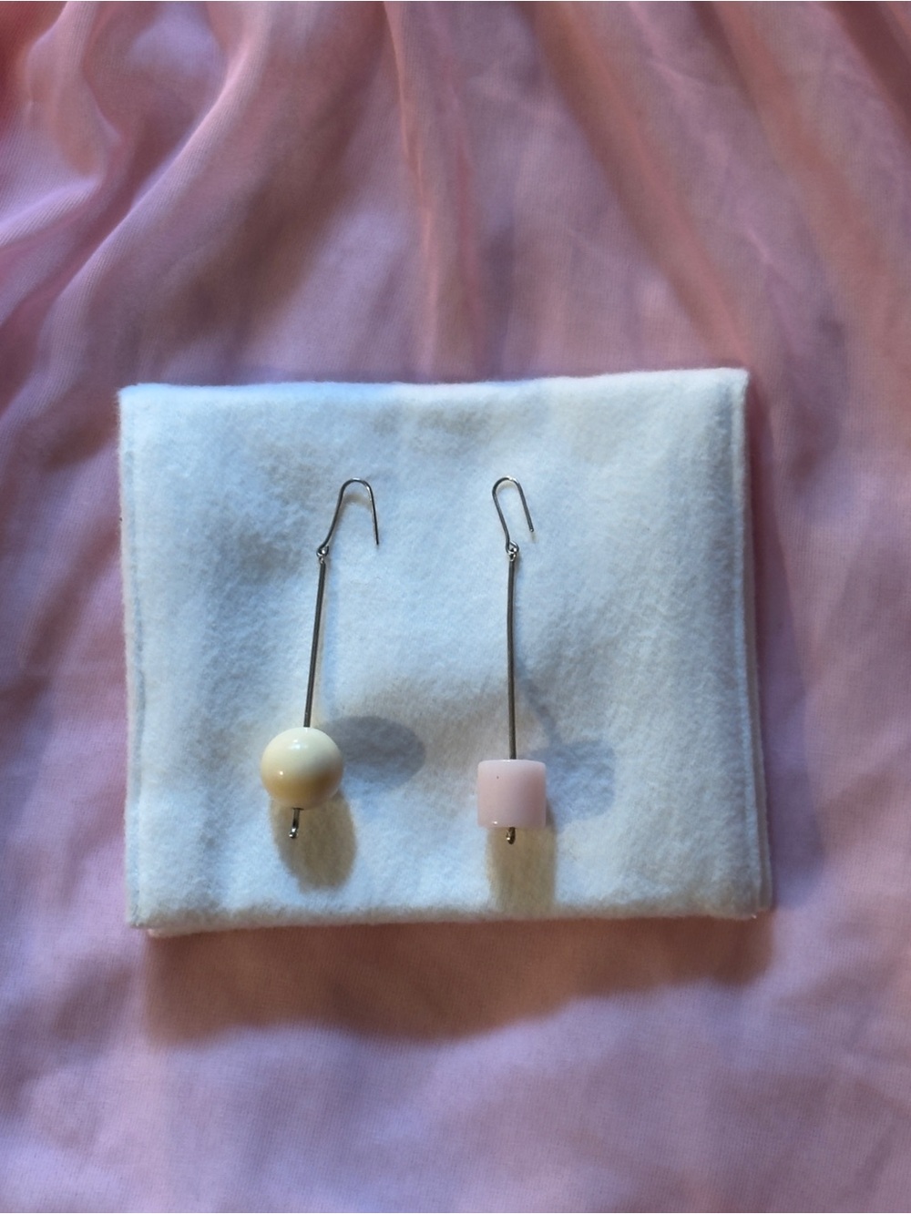 Sterling Silver Pink and Cream Bead Drop Earrings